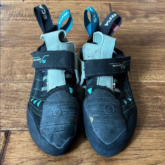 Scarpa Instinct VS Rock Climbing Shoes Black Aqua Size 38.5 / Womens 7 1/3 - Picture 4 of 12